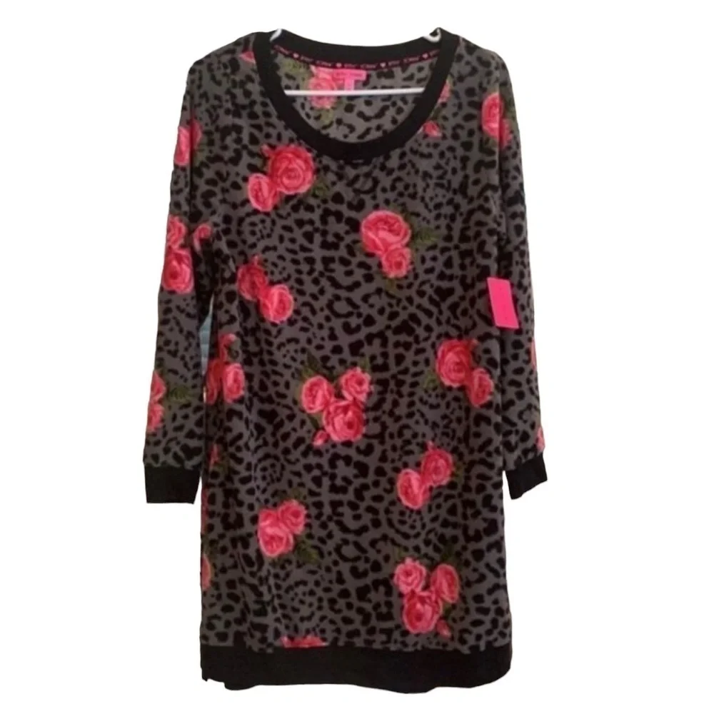 NWT Betsey Johnson very soft Sleep Dress Black Gray Pink Womens Sz M